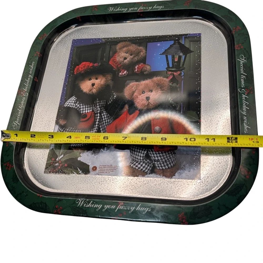 Boyds Bears Christmas Serving Tray Metal Wishing You‎ Fuzzy Hugs Vintage 90s SEE
